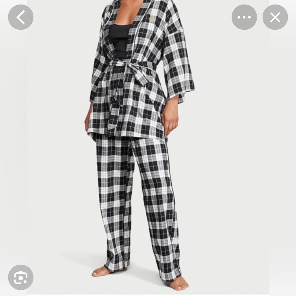 Victoria secret three piece flannel Black and White Plaid Women's Pajama Set